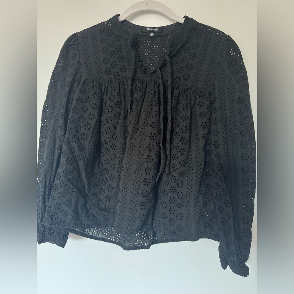 Madewell 100% Cotton Eyelet Double-Tie Peasant Blouse
